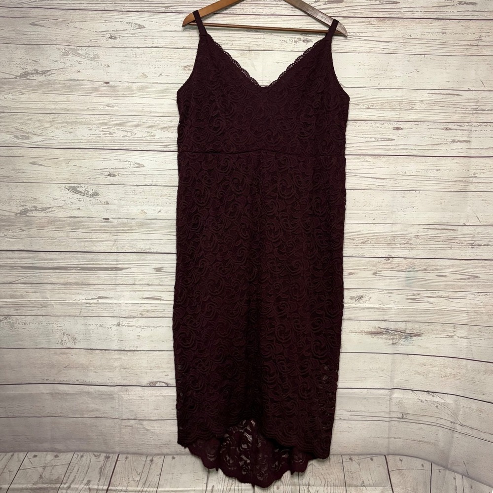 Torrid Burgundy Floral Lace High Low‎ Midi Dress Plus Size 3 V-Neck Sleeveless